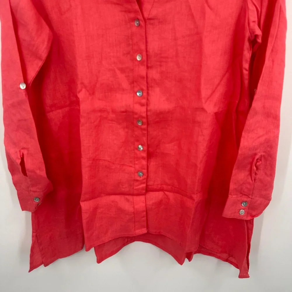 Symple NYC Linen Tunic Women Small Pink Lagenlook Airy Light Travel Button Front